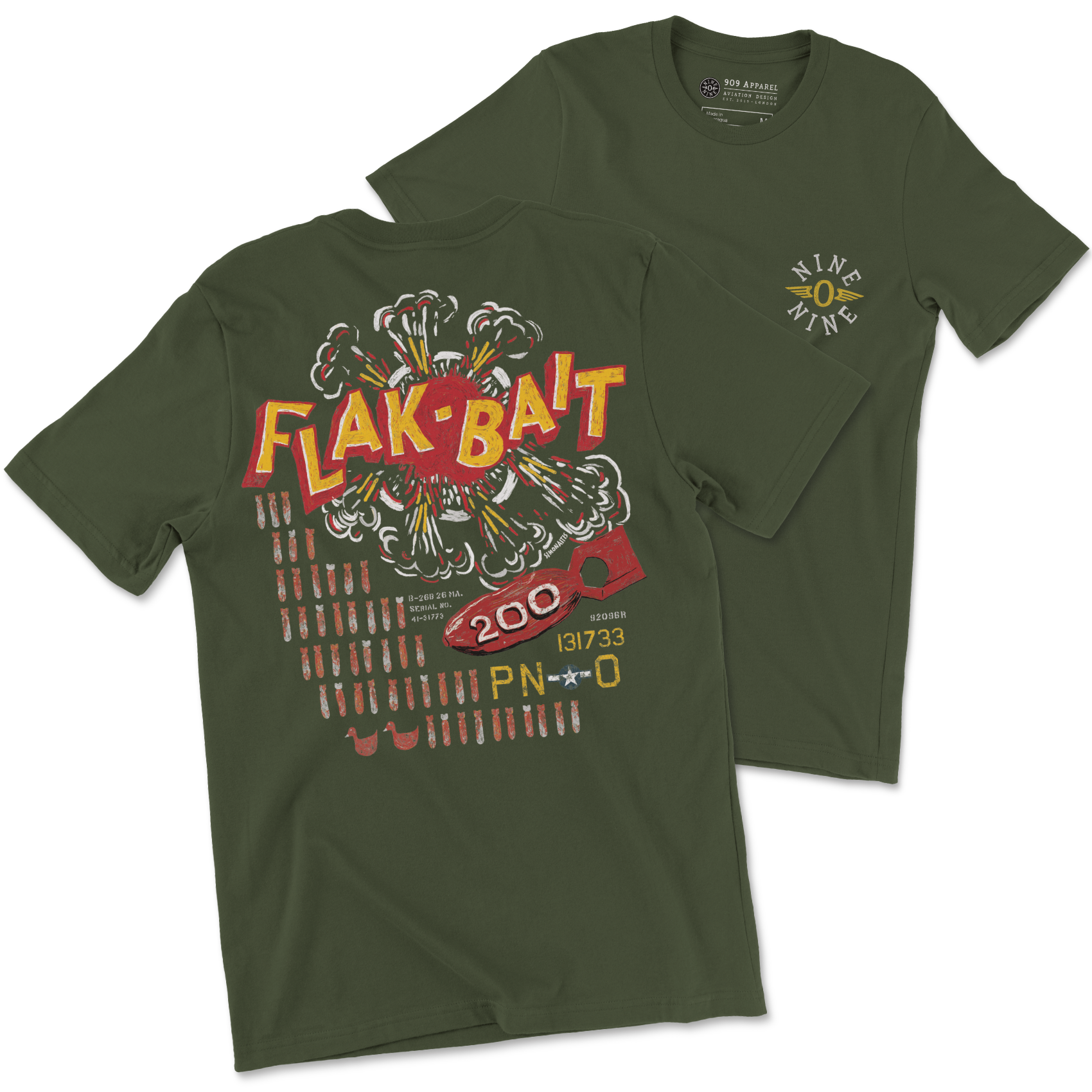 B-26 Marauder Flak Bait Hand Illustrated Bomber Nose Art T-Shirt