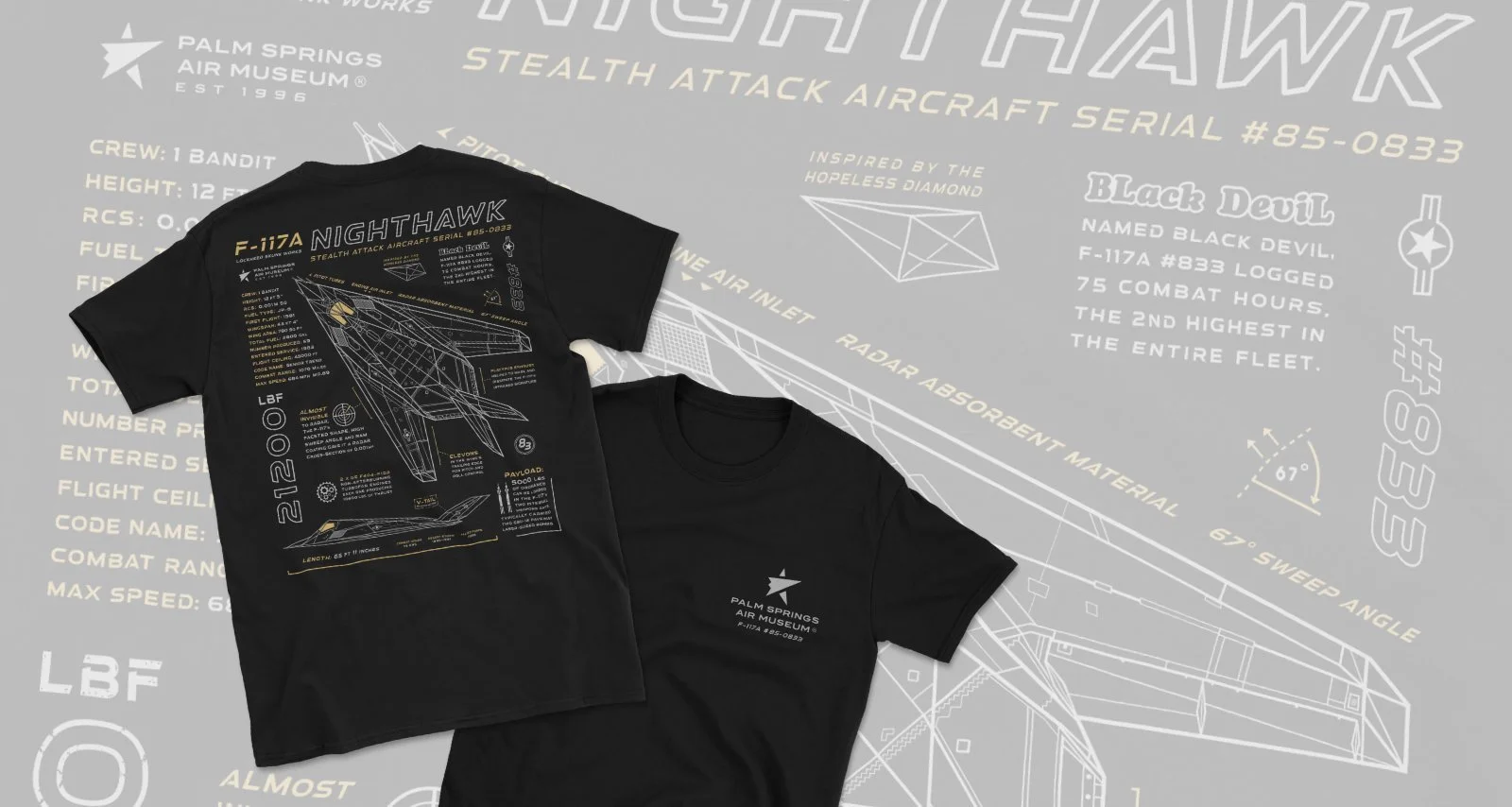 F-117 Nighthawk ‘Black Devil’ Blueprint T-Shirt