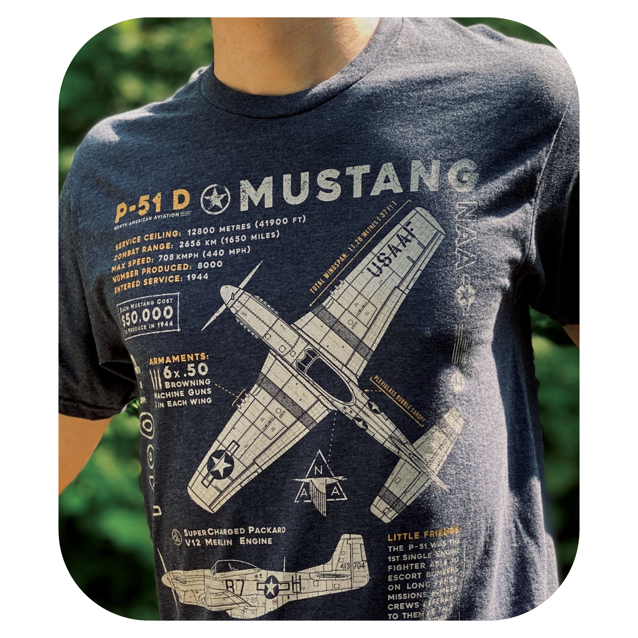P-51D Mustang Blueprint NAA T-Shirt