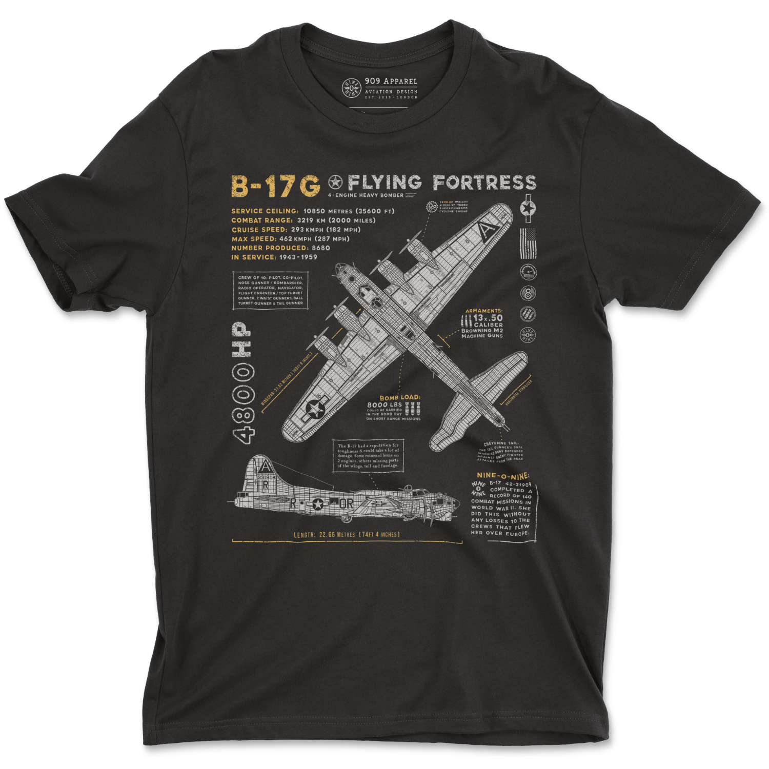 B-17 Flying Fortress WW2 Vintage Aircraft T-Shirt
