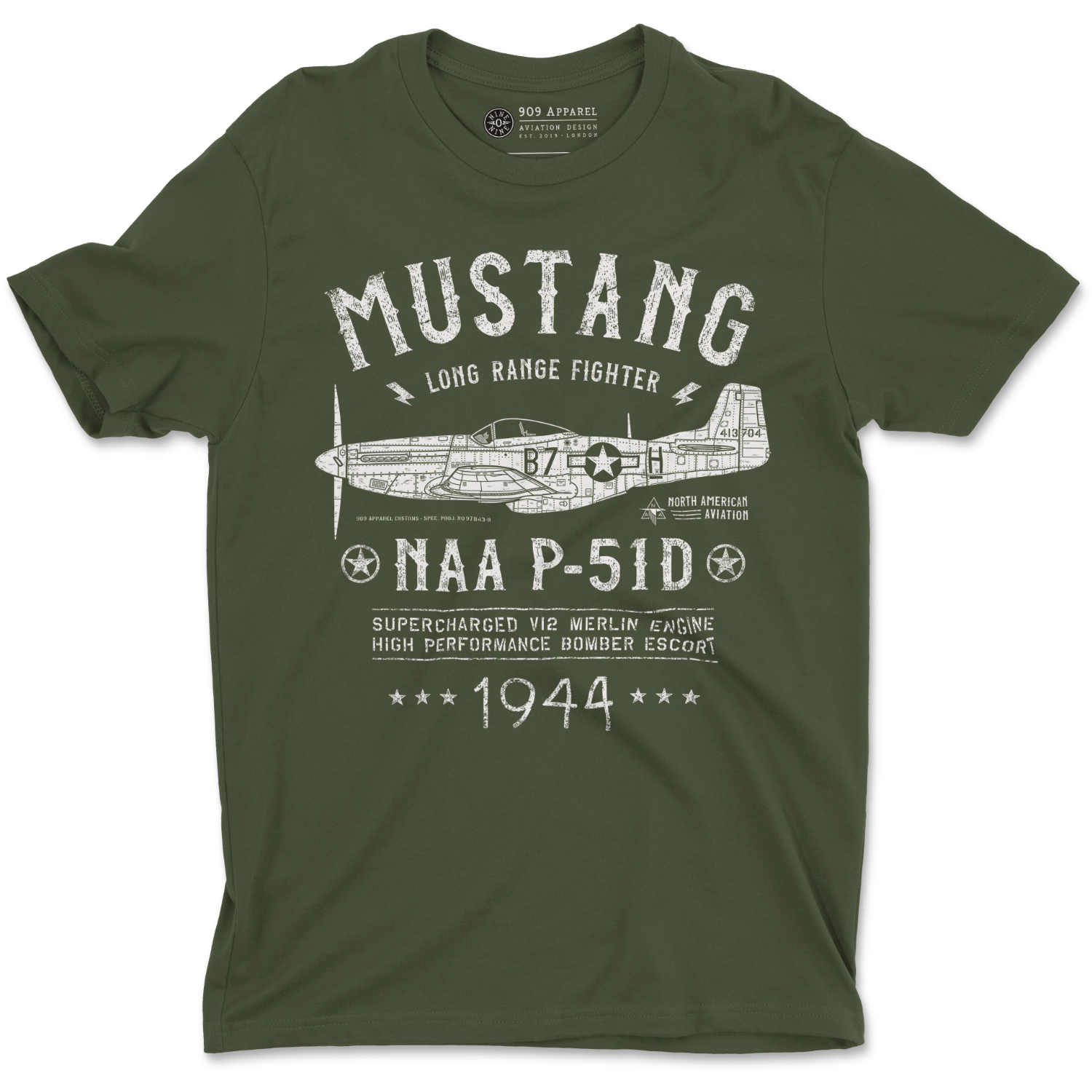 P-51 Mustang American Aircraft Blueprint T-Shirt