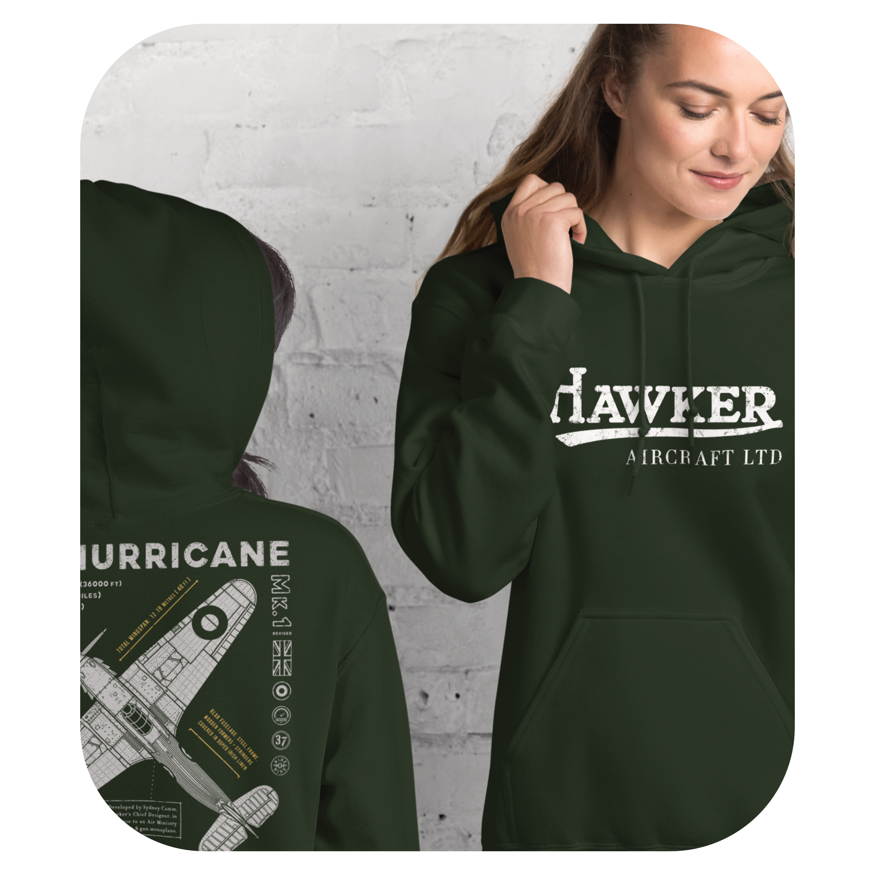 Hawker Hurricane Blueprint Aviation Hoodie