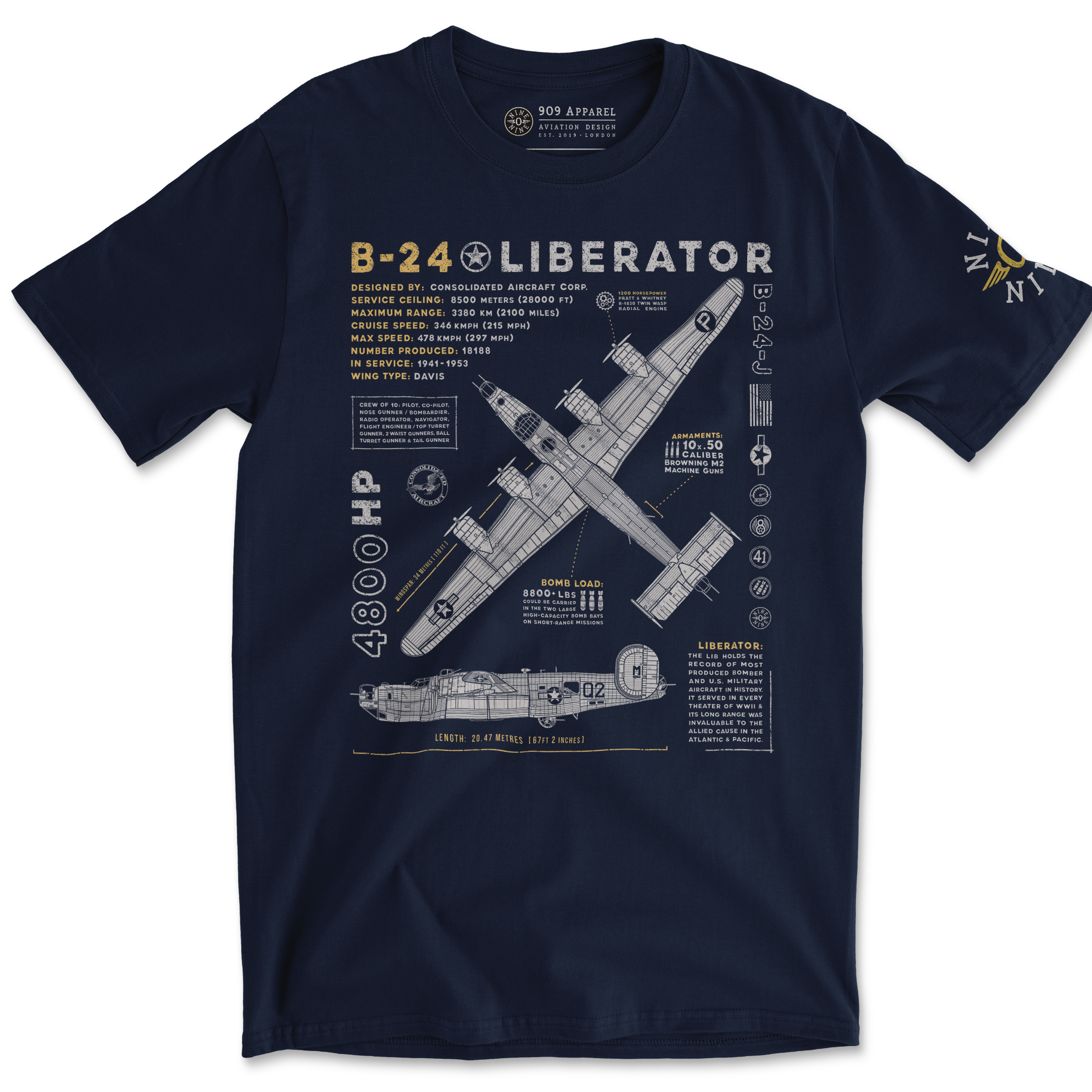 B-24 Liberator Blueprint WW2 Bomber T-Shirt