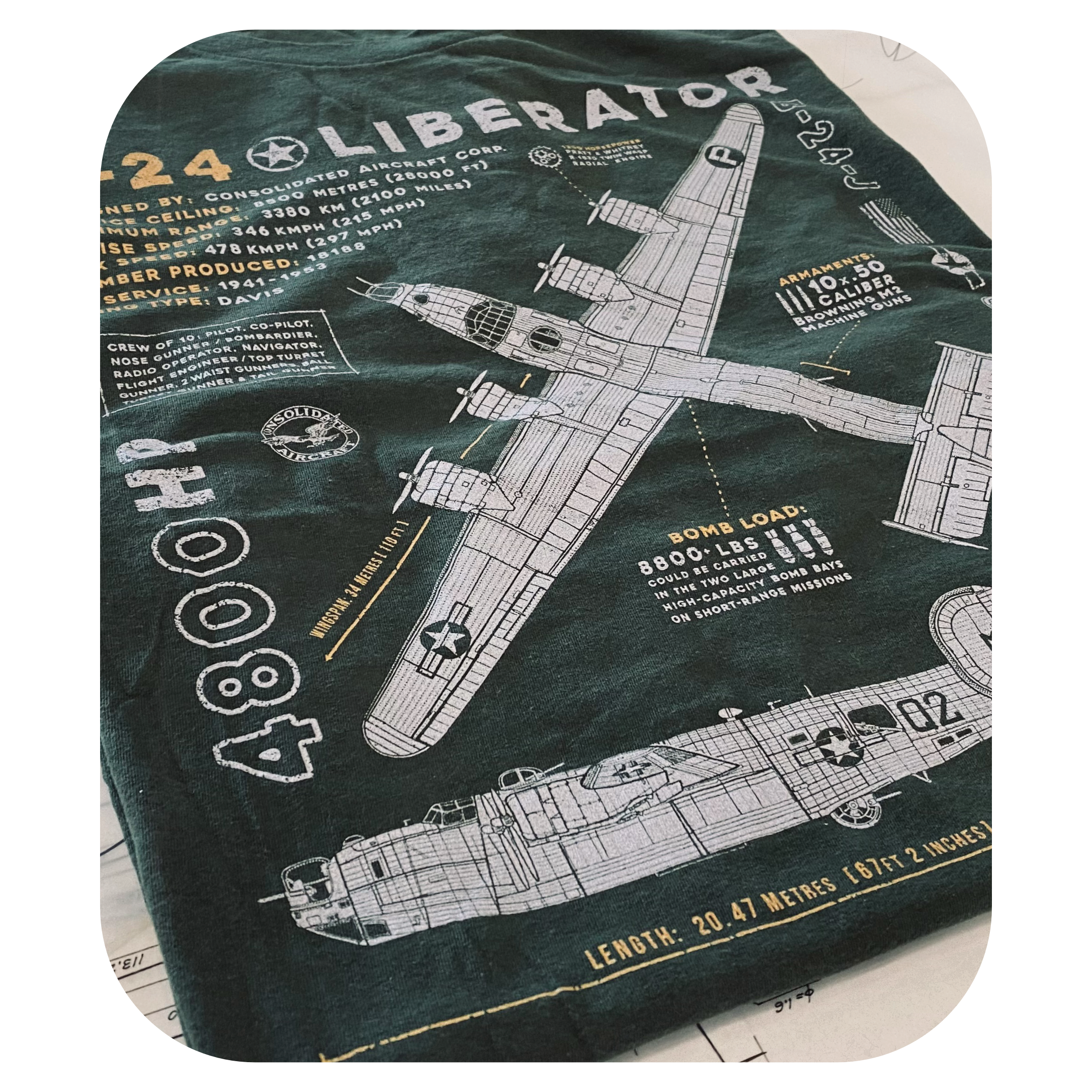 B-24 Liberator WWII Vintage Aircraft Blueprint - Close Up
