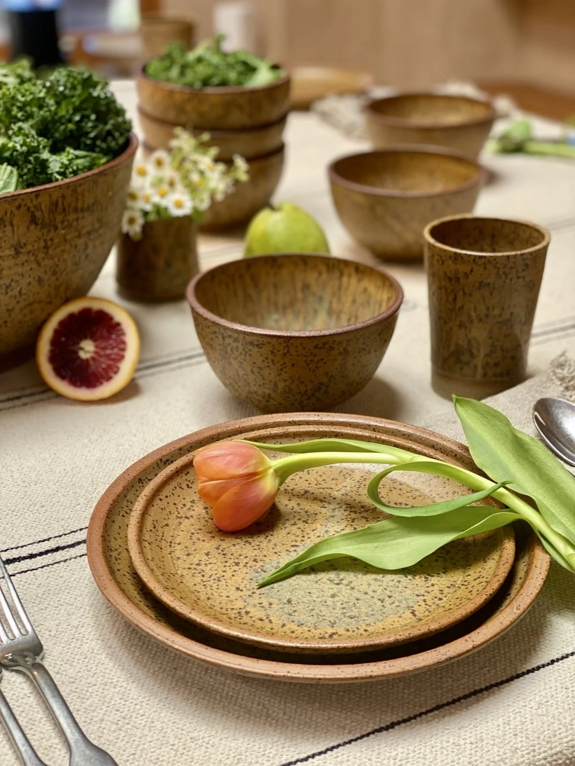 Amber Topaz Dinnerware Set
Available: 5 Settings
Each setting includes, Dinner Plate, Salad Plate, Bowl, Small Cup
$240 per setting
Large Cups available as an add on for $45 each
Text or Email to Purchase 207-801-1567
maria@redskypottery.com
