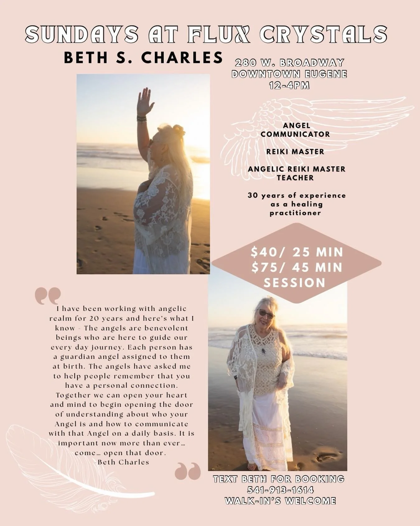 Sunday Spiritual insight sessions with Beth Charles - Angel Communicator🪽 walk-in&rsquo;s welcome 💕 12-4 at Flux Crystals