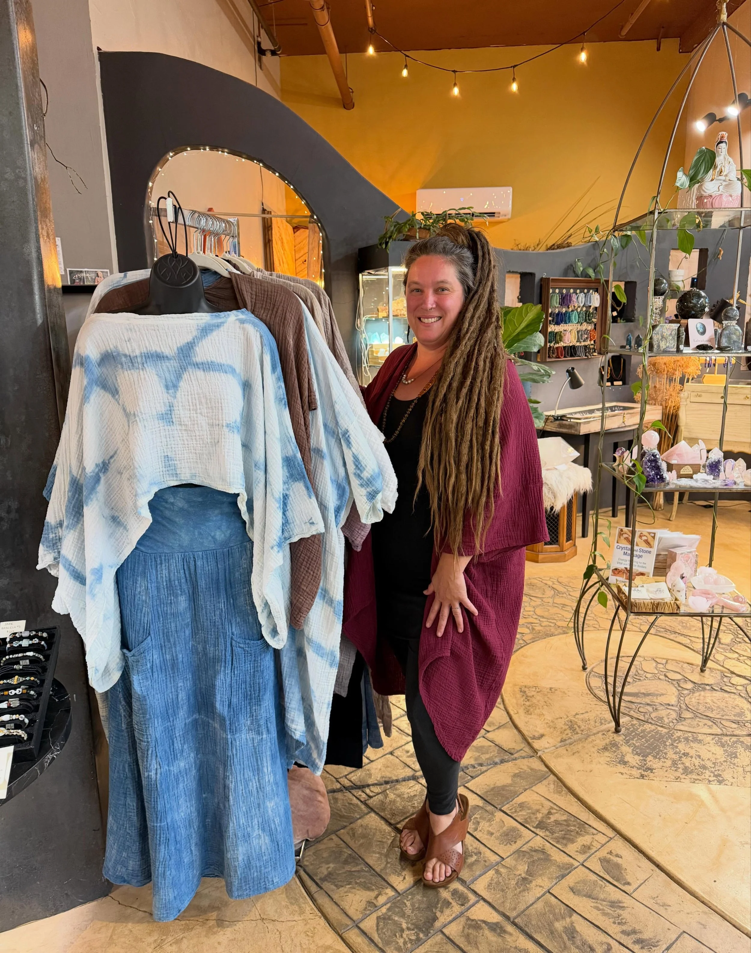 Beautiful local made, natural fiber clothing by Serene @blessedlotusclothing now at Flux in downtown Eugene 🪷 Our favorite is this gorgeous cotton gauze. It&rsquo;s lightweight and breathable, perfect for warmer months.