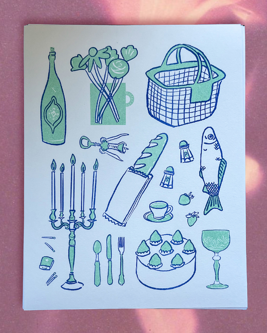Dinner Party Print (green/blue)