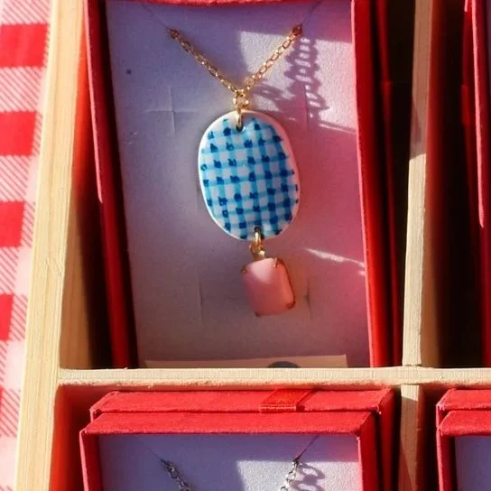 Gingham Pendant Necklace