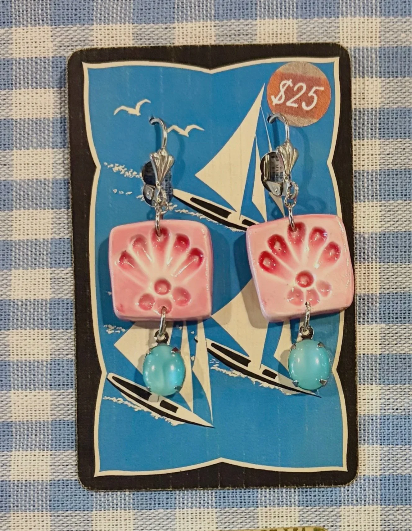 Pink Shell Tile Earrings