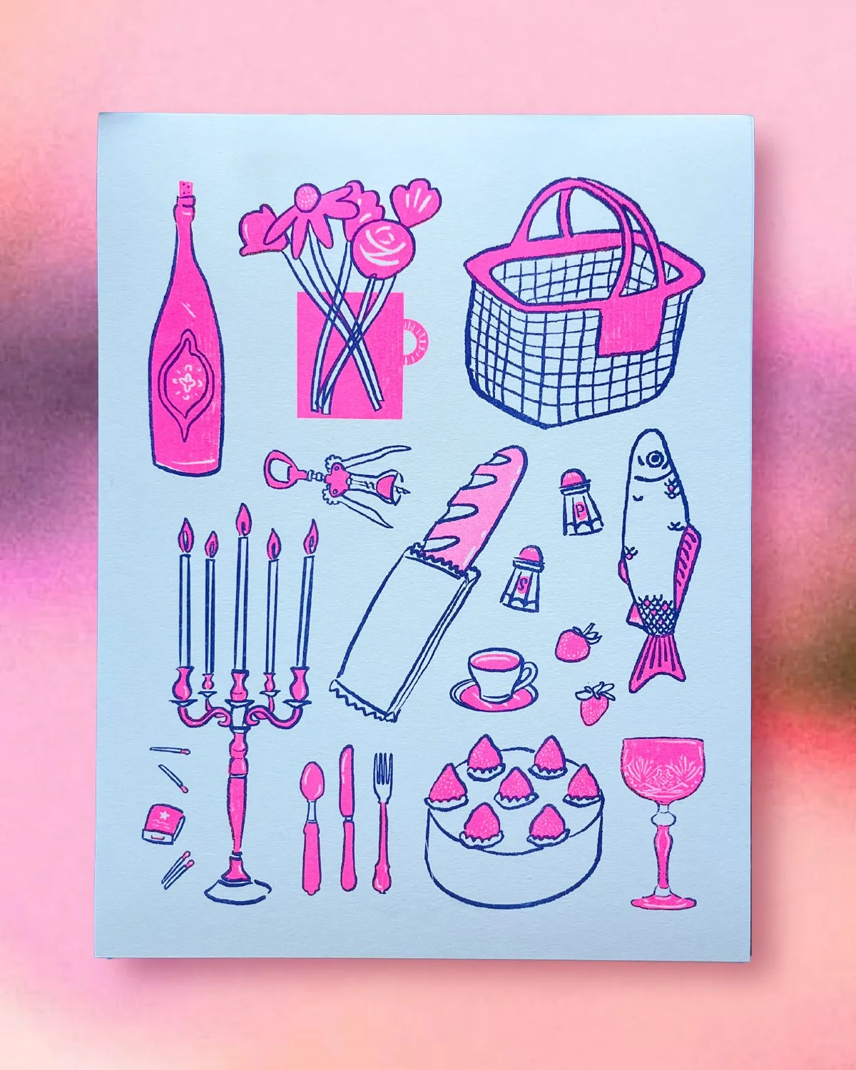 Dinner Party Print (pink/blue)