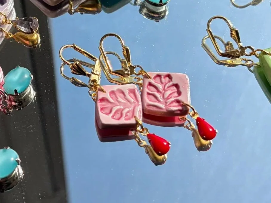 Pink Vine Tile Earrings