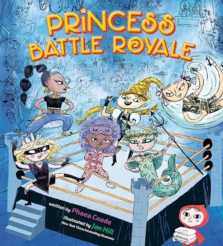 PRINCESS BATTLE ROYALE, by Phaea Crede & Illustrated by Jen Hill . In this action-packed picture book, the fairytale princesses compete in an epic MMA (that's mixed magical arts) tournament and try to defeat the reigning champion, the Swan Princess!
