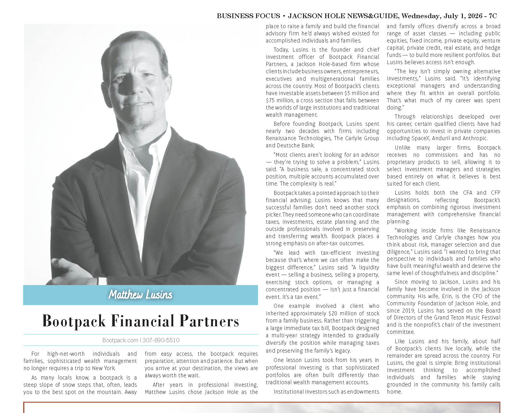 Bootpack Feature in the JH News &amp; Guide Business Focus 