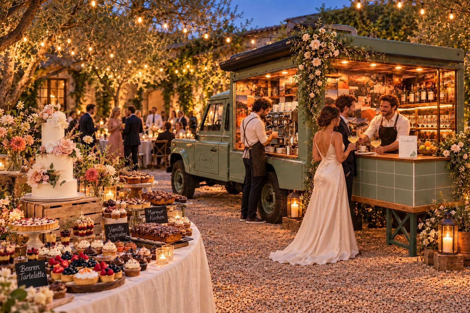 Wedding celebration with wedding cake, sweet table and the Fendricks Coffee Defender