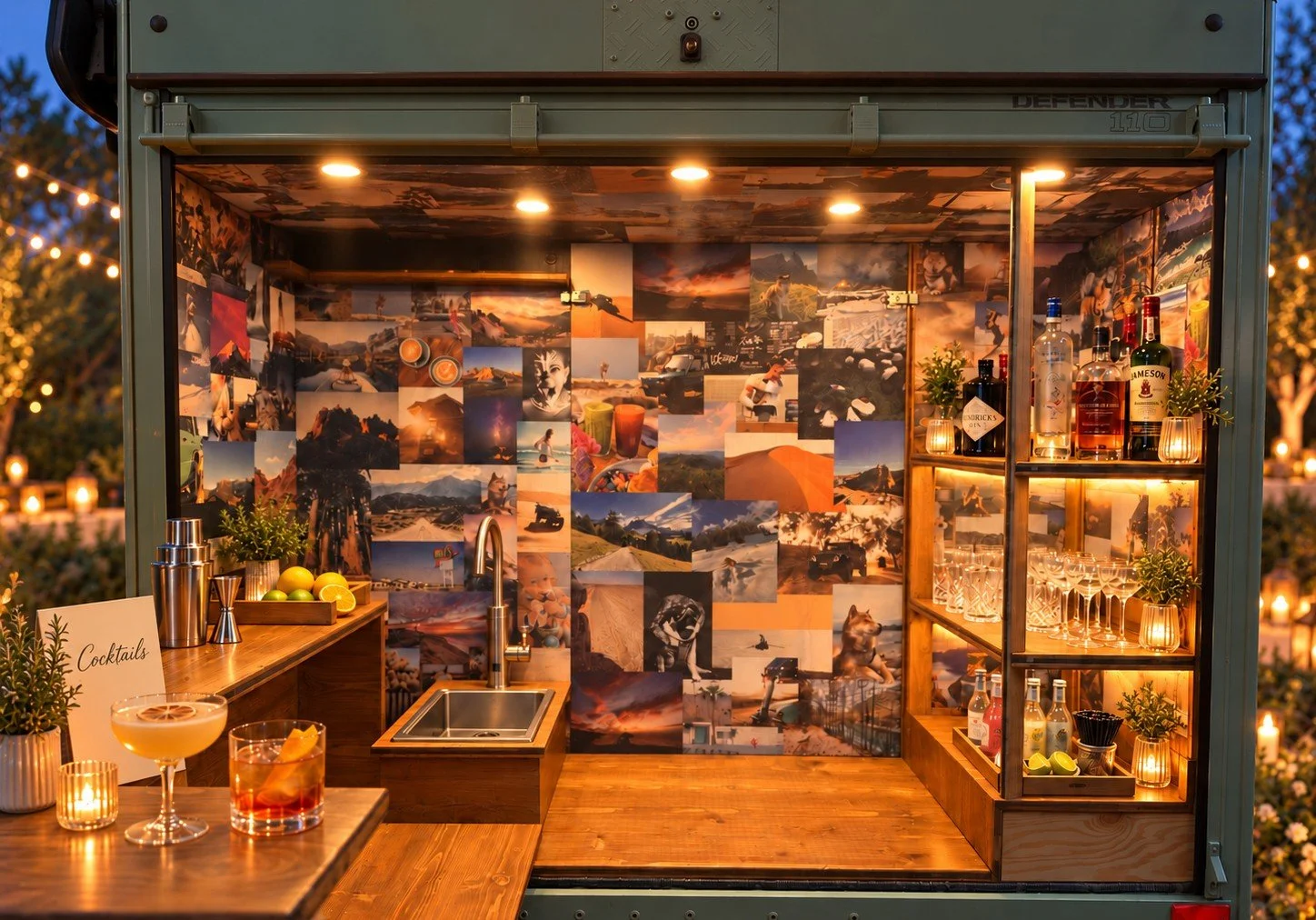 Cocktail bar inside the Fendricks Coffee Defender in the evening