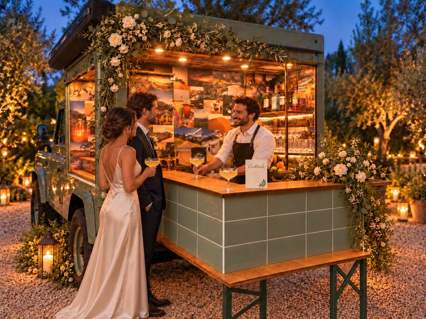 Bride and groom at the cocktail bar of the Fendricks Coffee Defender