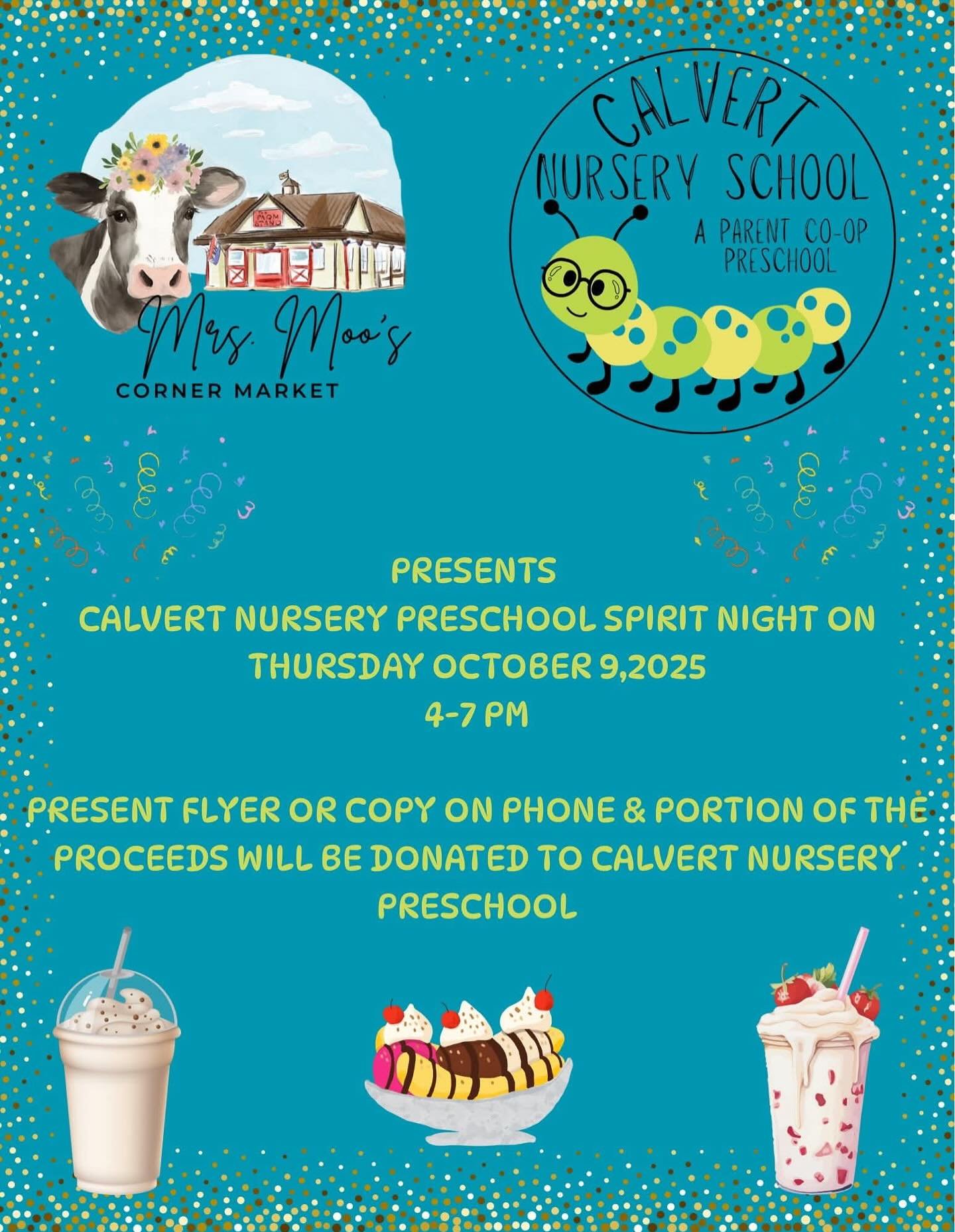 Get some ice cream and support CNS! @mrsmooscorner #calvertnurseryschool #mrsmooscornermarket #icecream