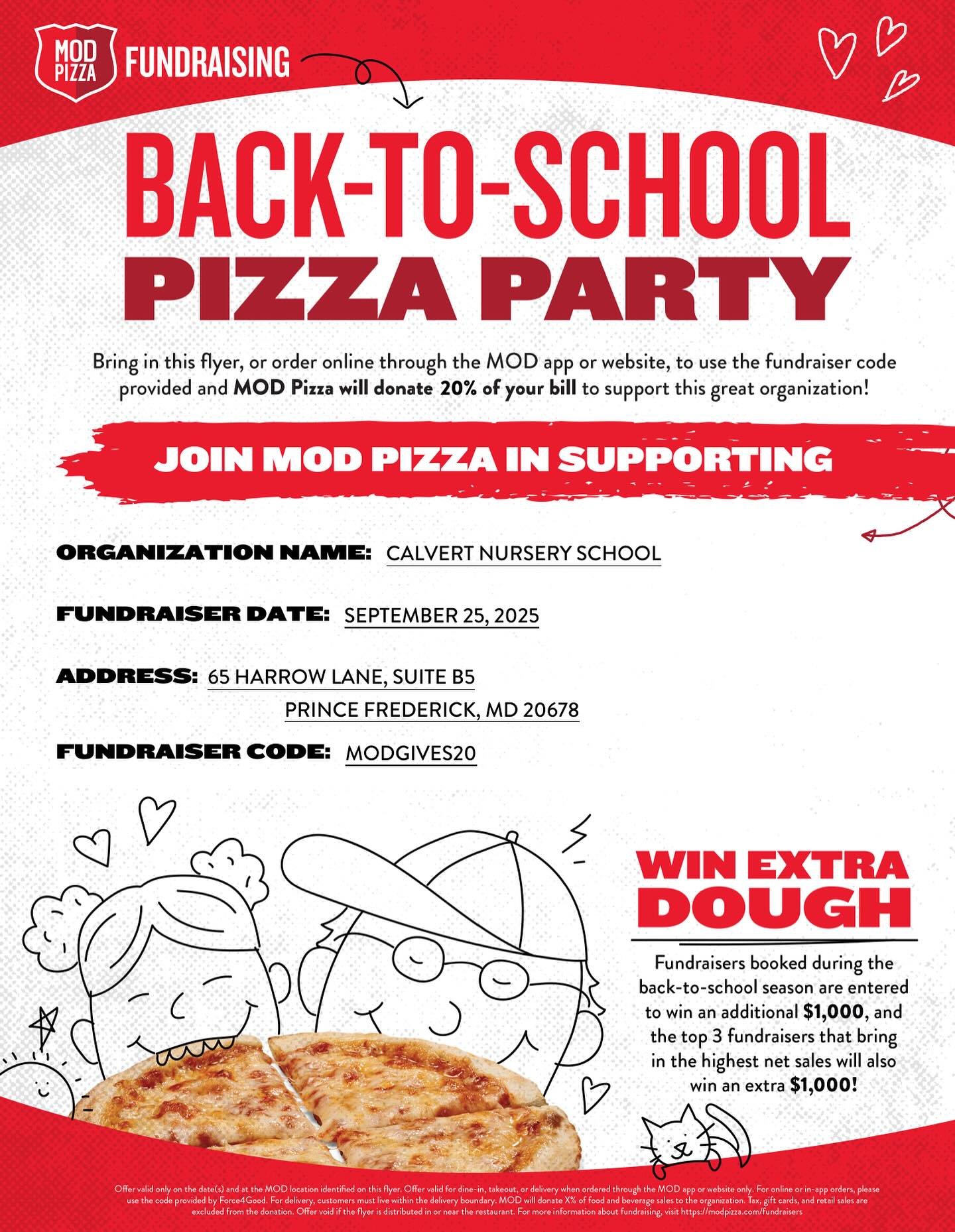 Please consider supporting Calvert Nursery School this Thursday at MOD in Prince Frederick. You can print and show the flyer or order using the MOD app or website. Be sure to add the code or mention that you want to support CNS in store. @calvertnurs
