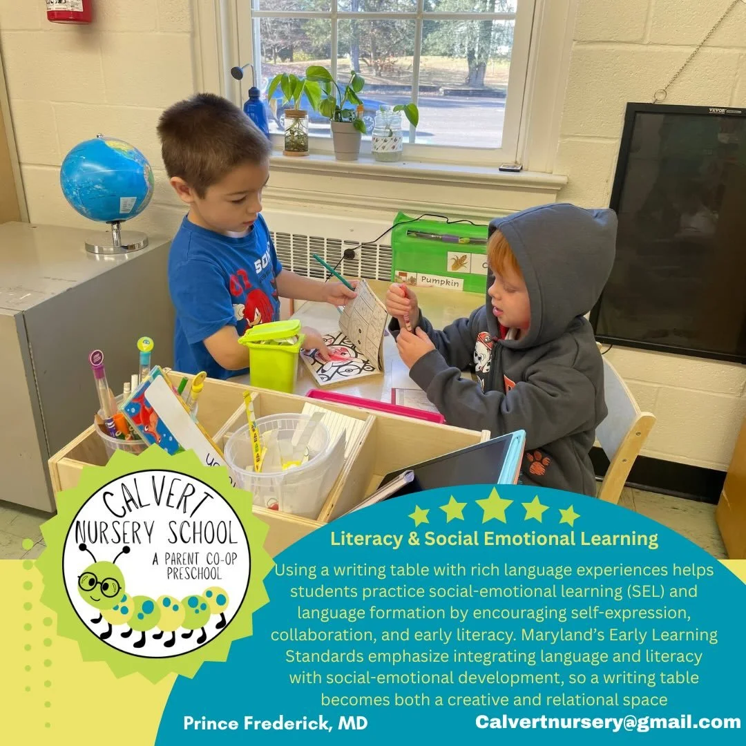 At Calvert Nursery School, we strive to teach our students using play, communication, and exploration to build literacy and social emotional learning. #calvertnurseryschool
