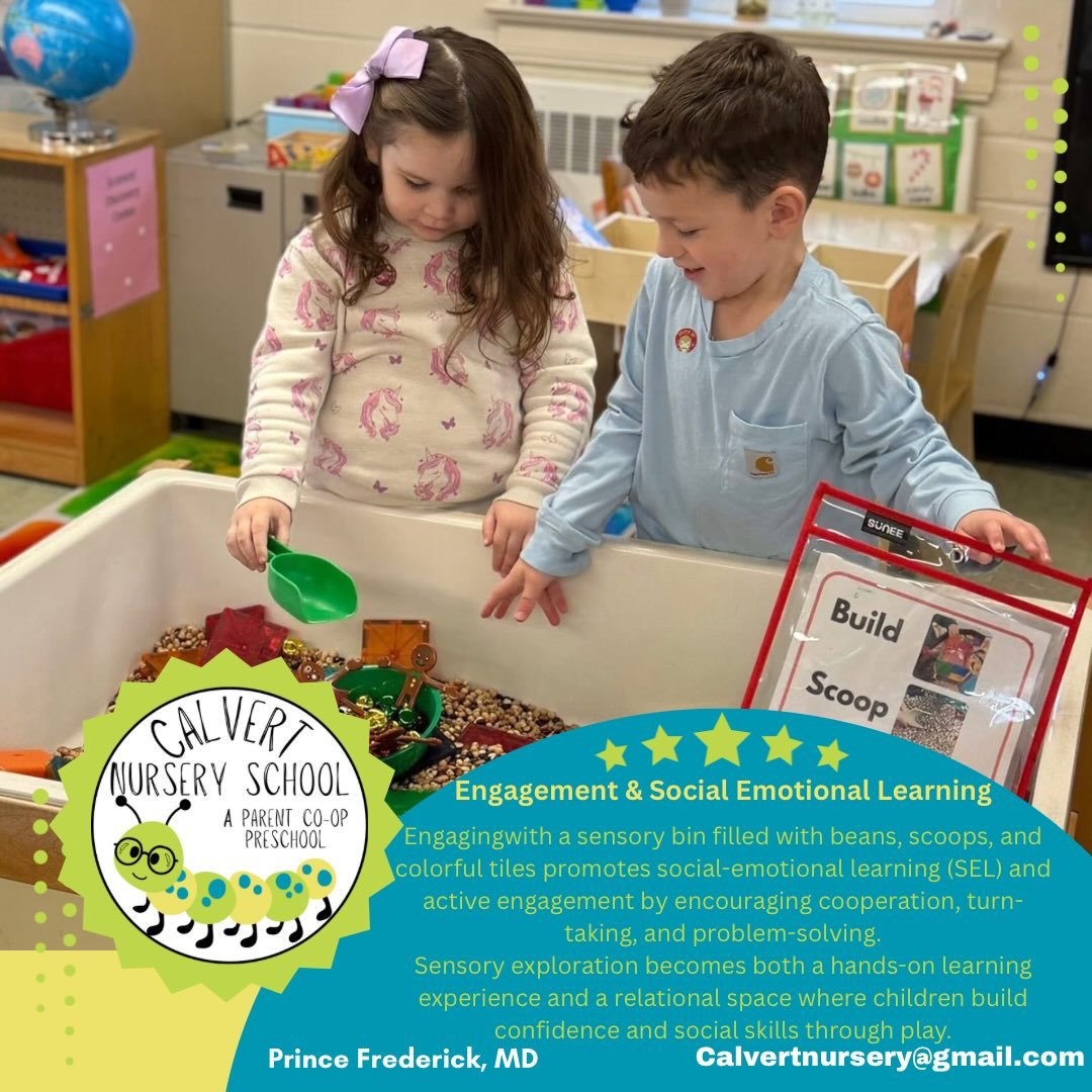 At Calvert Nursery School, we strive to help our students learn through play and engagement. Resources like our sand table allow students to develop communication and cooperation skills while engaging in social emotional learning opportunities. #soci
