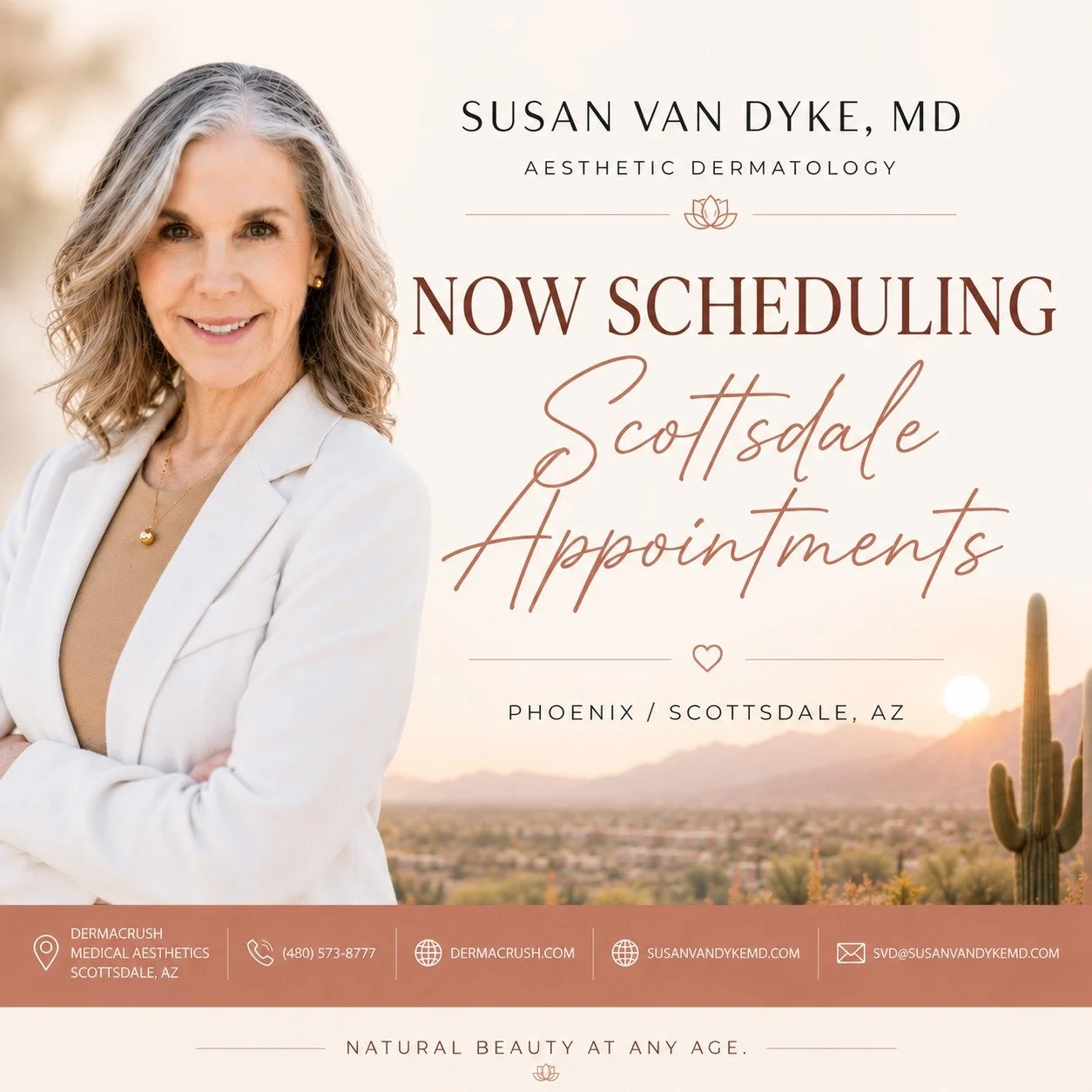 📅 NOW SCHEDULING IN SCOTTSDALE
I&rsquo;m delighted to share that I&rsquo;ll be seeing patients in the Phoenix/Scottsdale area at DermaCrush Medical Aesthetics.

As many of you know, I now split my time between Seattle and Scottsdale. I&rsquo;m looki