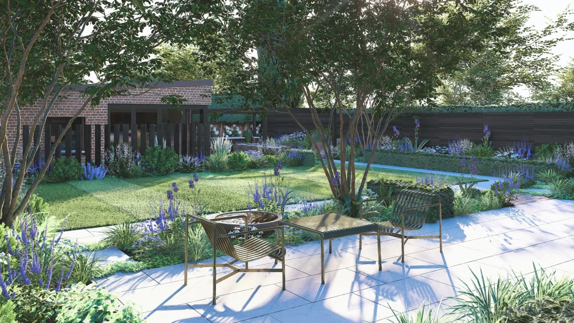 Classic english urban garden with lawn and purple planting.jpg