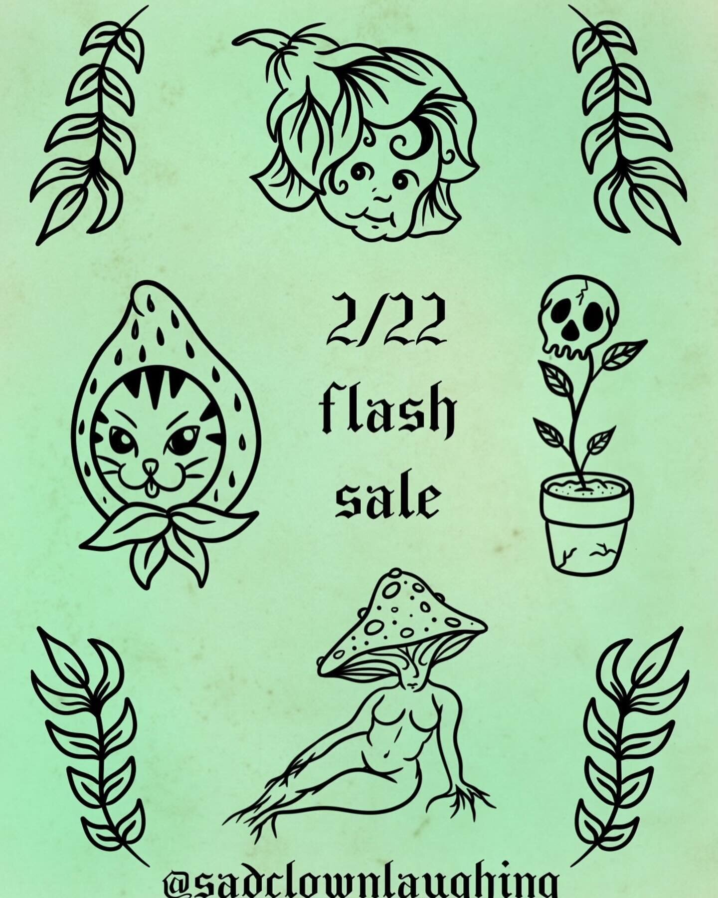 ‼️🚨STUDIO 222 FLASH SALE🚨‼️ 

***ALL WEEKEND LONG***

Our artists here at Studio 222 have drawn up special flash to celebrate @shelly_turner_  birthday today 2/22🎂🎈✨ (check out their individual pages for all designs) 

POP on in and she her some 
