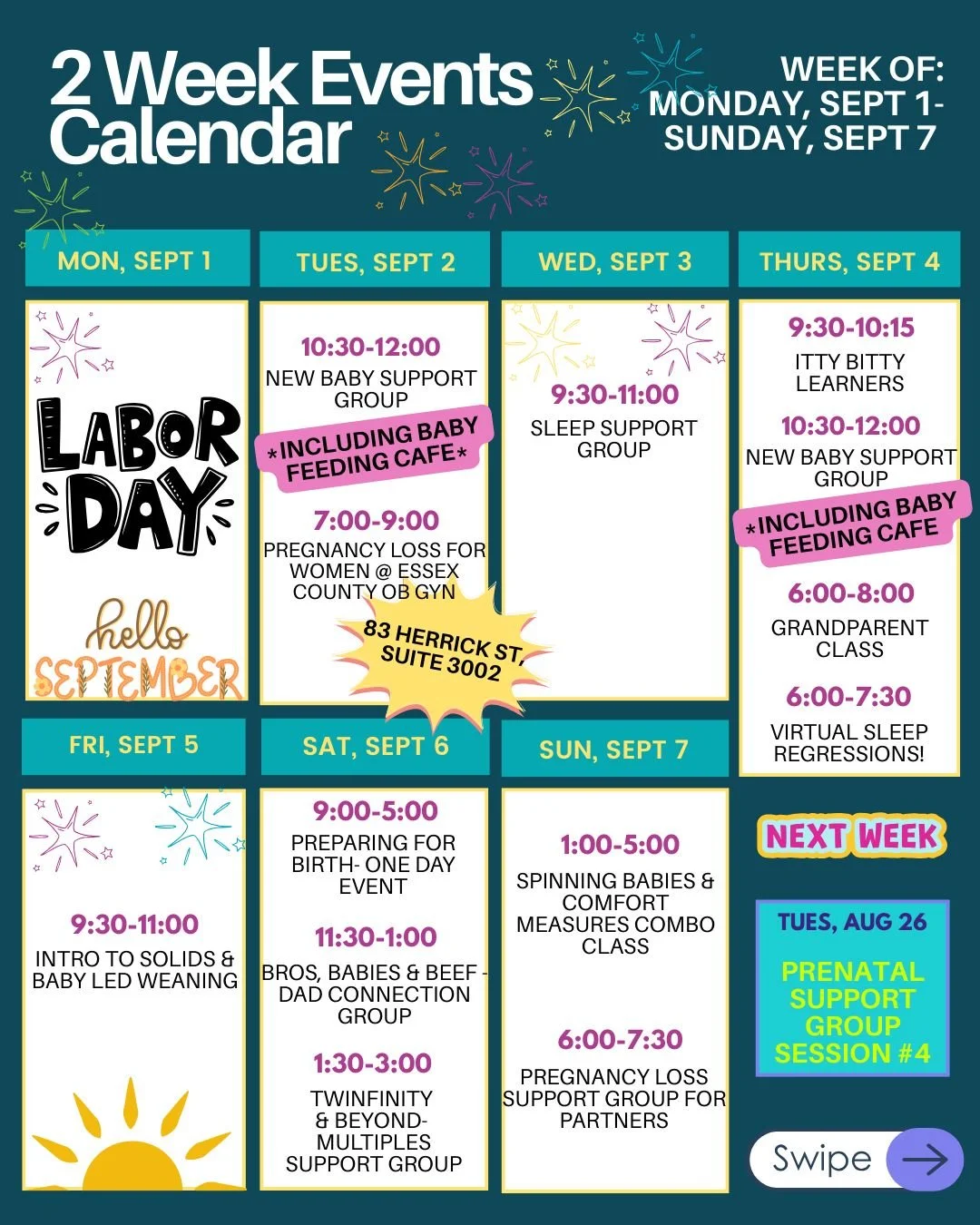 Happy September, all! Come on in and get the support you need these next couple of weeks.

Sign up link in Bio.

We have support groups, infant classes, and prenatal education classes. You can read the descriptions about each one of these on our webs