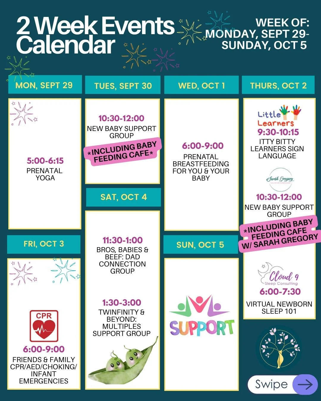 🎃 Pumpkin spice, 🤰 prenatal advice, and everything nice &mdash; mark your 📅 calendars!!

👉 Sign up link in Bio!

✨ This is what's happening the next two weeks. Sign up early!

🤝 🤝🤝 SUPPORT:

👶 New Baby Group (aka: BABY FEEDING CAFE) @erndoula