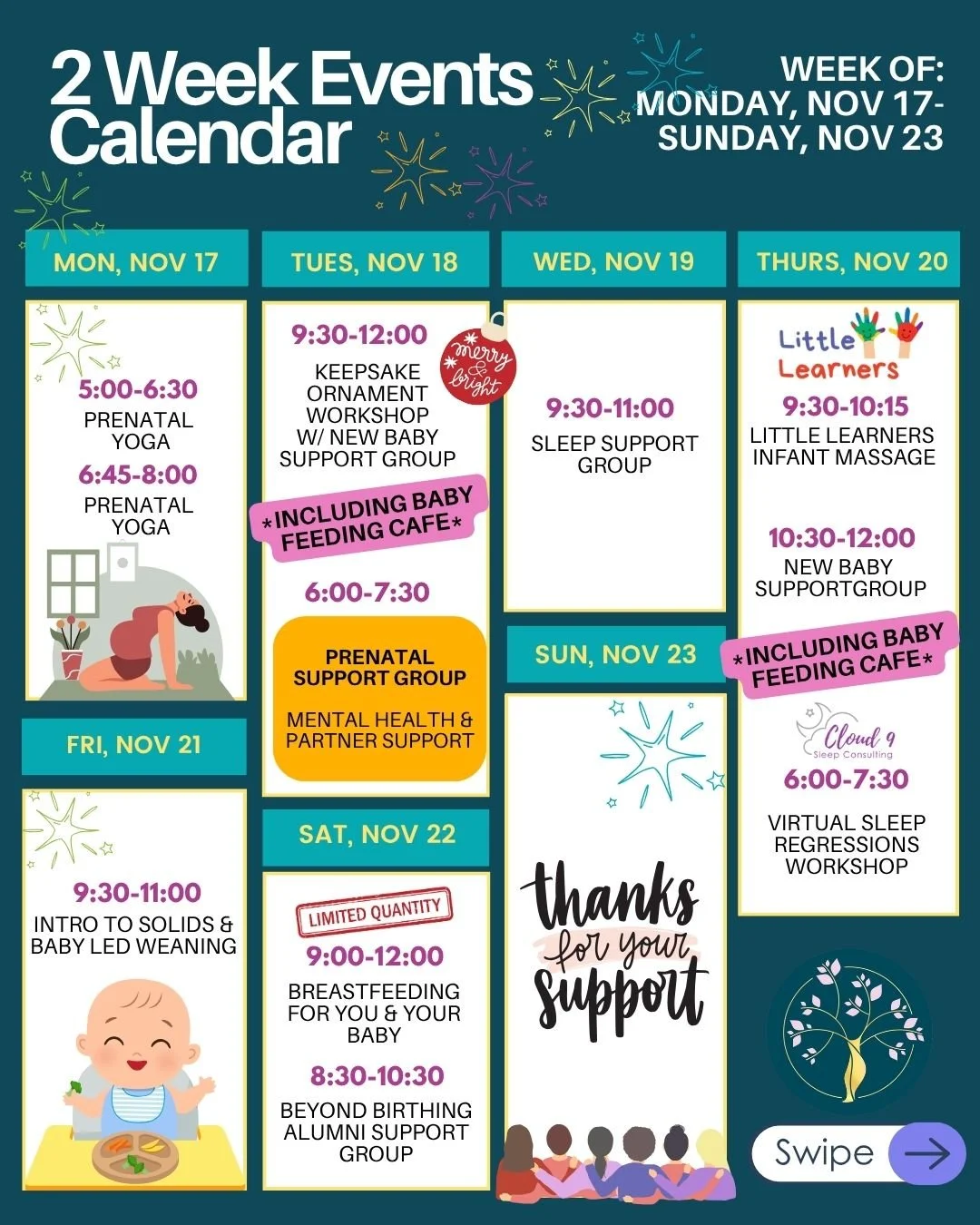 ✨🍂 Wrapping up fall with warmth, support, and connection 🍂✨

Sign up links in Bio!
💪💪 💪 SUPPORT:

&bull; New Baby Support Group (aka: BABY FEEDING CAFE) @erndoula
&bull; Prenatal Support Group MENTAL HEALTH &amp; PARTNER SUPPORT @erndoula @cove_