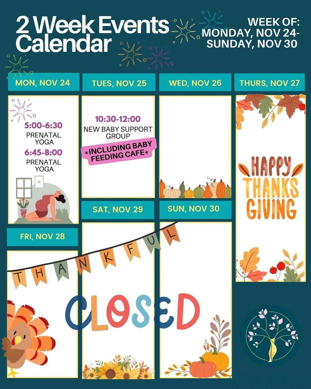 🧡🍂 Savoring the cozy end of fall with events you&rsquo;ll love 🍂🧡
Sign up links in Bio!
💪💪 💪 SUPPORT:
&bull; New Baby Support Group (aka: BABY FEEDING CAFE)@erndoula ERN Doula &amp; Perinatal Education 
&bull; Prenatal Support Group FEEDING YO