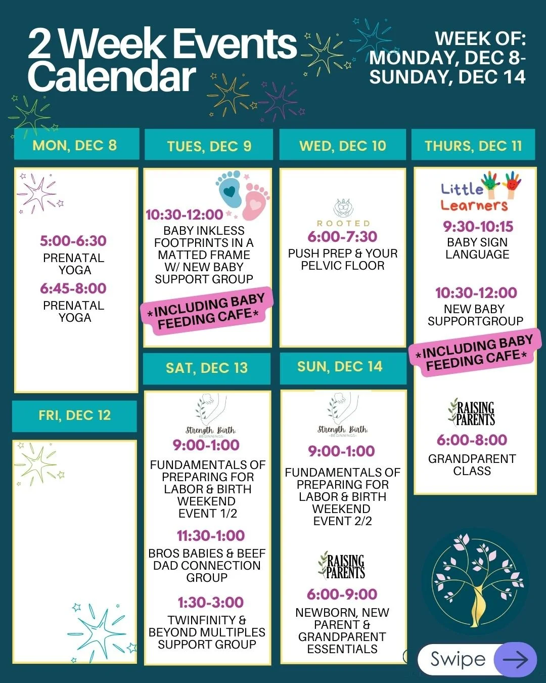 🕯️❄ December is glowing&hellip; come see what we have planned for you! ❄🕯

Sign up links in Bio!

💪💪 💪 SUPPORT:
&bull; New Baby Support Group (aka: BABY FEEDING CAFE)@erndoula ERN Doula &amp; Perinatal Education 
&bull; Prenatal Support Group RE