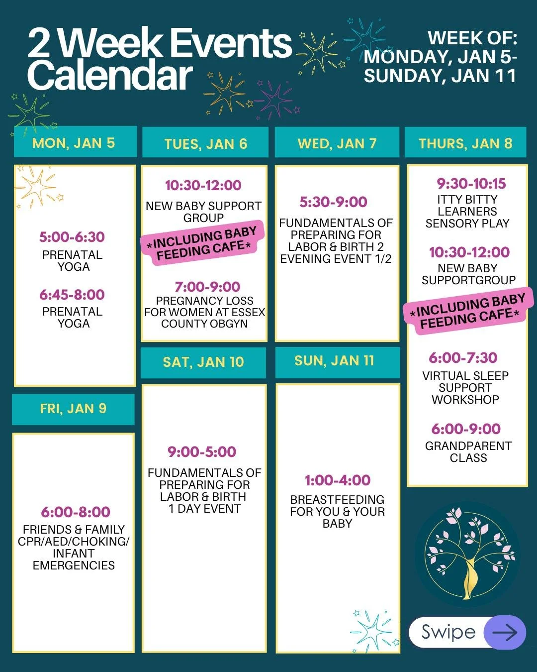 ✨ New year, fresh energy&mdash;January at Beyond Birthing starts here.✨ 

Sign up links in Bio!

This is what's happening the next two weeks. Start your new year off right with your community! Sign up early!

💪💪 💪 SUPPORT:

&bull; New Baby Group (