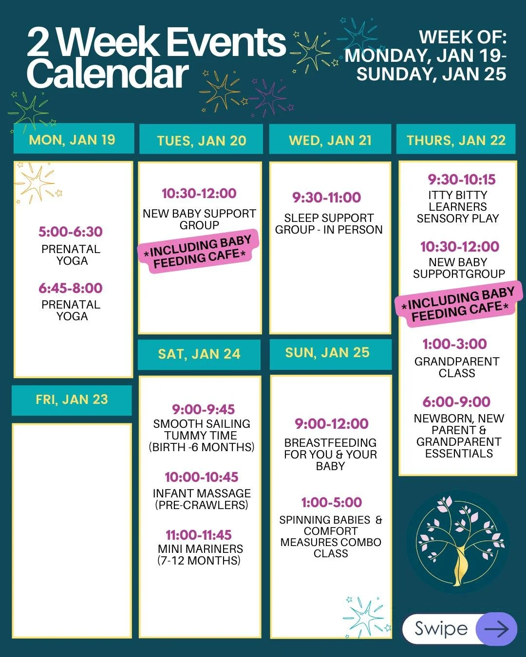 🤍 Starting the year held, supported, and never alone. Next week's events are live. 🤍 

Sign-up links in Bio.

&hearts;️ SUPPORT &hearts;️

&bull; New Baby Support Group w/Baby Feeding Cafe
&bull; Prenatal Support Group- BODIES IN BALANCE: PREPARING