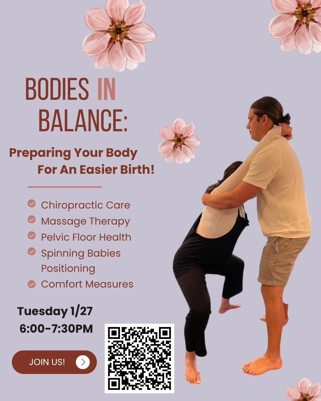 Use CODE PSG50 to get 50% off your first Prenatal Support Group Session!  Join us Tuesday evening to meet &amp; discover a range of prenatal care options to support you on your journey. Learn how Spinning Babies Baby Positioning &amp; comfort measure