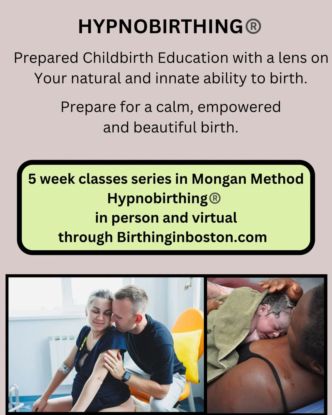 Did you know that we offer IN-PERSON &amp; VIRTUAL Hypnobirthing classes?! We are in partnership with the amazing doulas &amp; educators Birthing In Boston ! The next VIRTUAL class starts WEDNESDAY, 2/11. 

https://www.beyondbirthingvillage.com/virtu