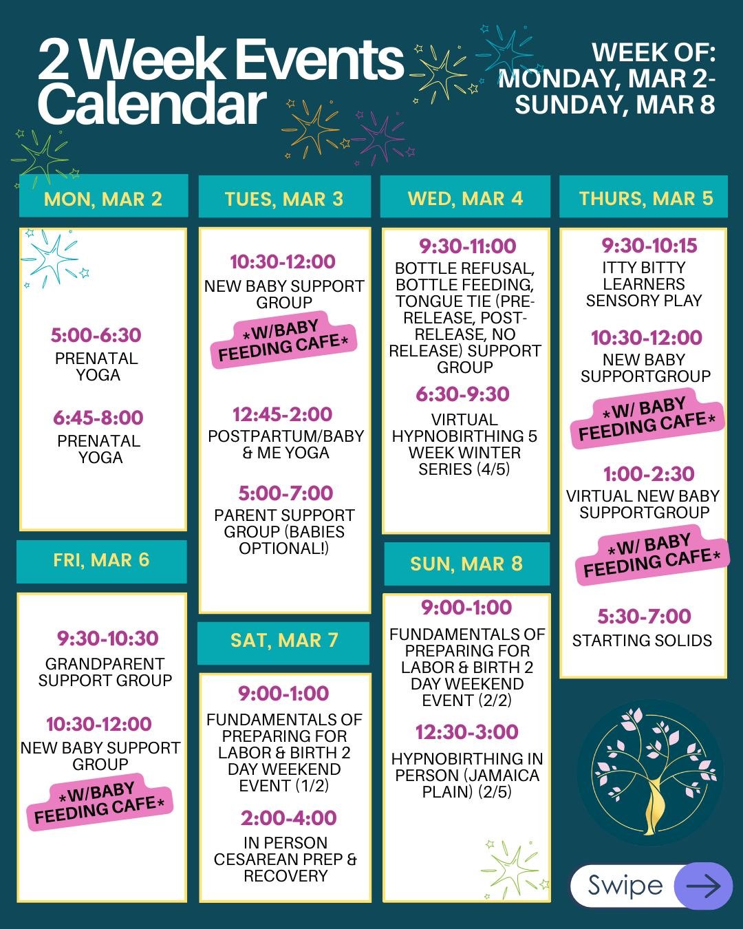 🌷 March is blooming with connection and community. Links in bio!

&hearts;️ SUPPORT &hearts;️
&bull; New Baby Support Group w/Baby Feeding Cafe
&bull; Bottle Refusal, Bottle Feeding, Tongue Tie (pre-release, post-release, no release) Support Group
&