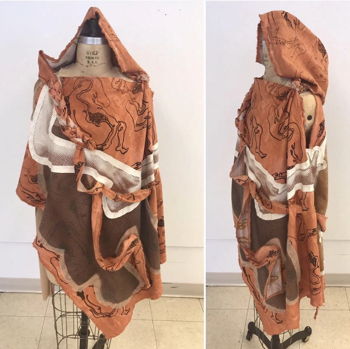 Screen printed ink on mixed fibers, Constructed into hooded garment , (2017)