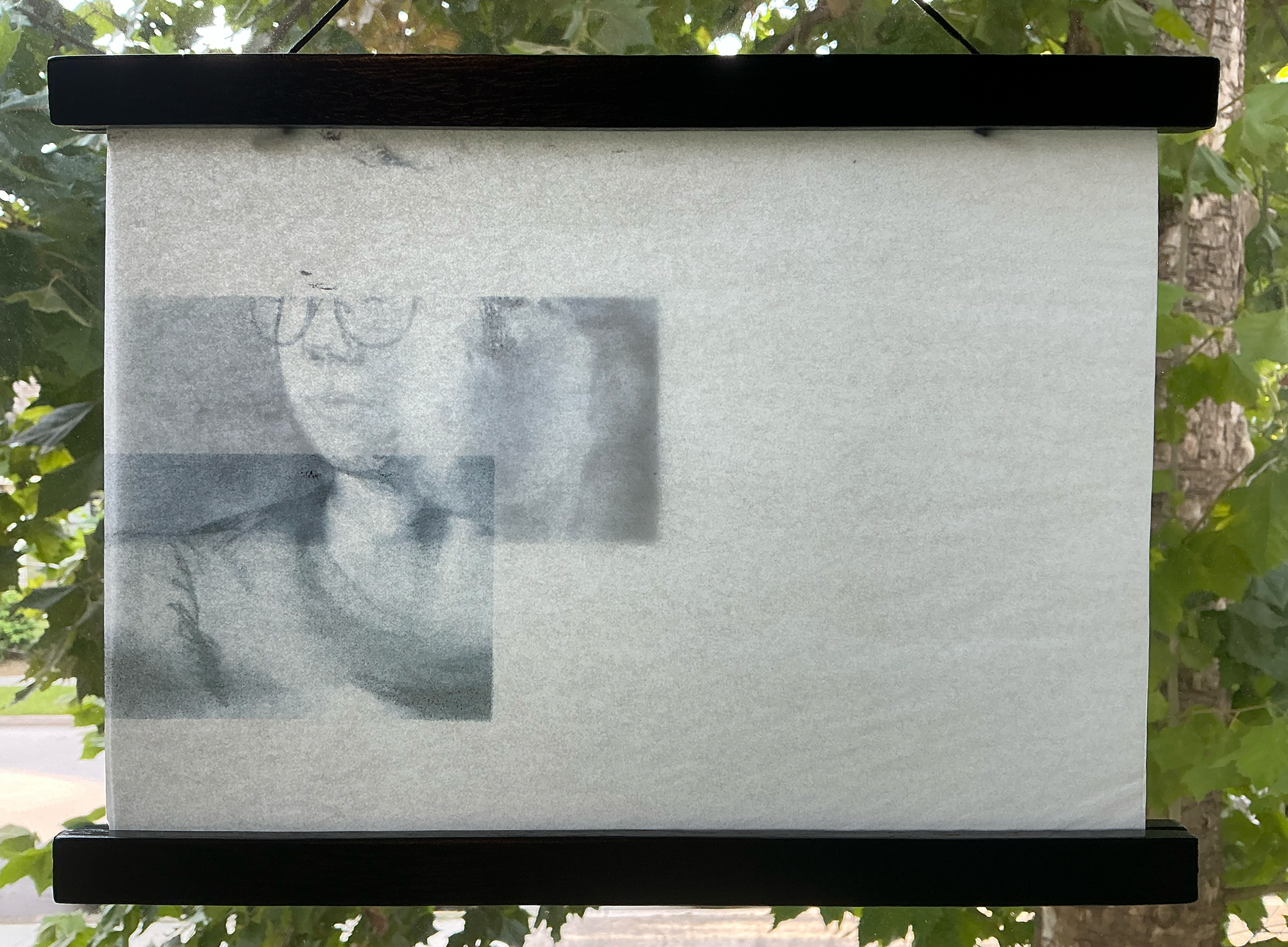  Here and Not Here 02  -front , (2025) digital mixed media and ink jet on transfer papers