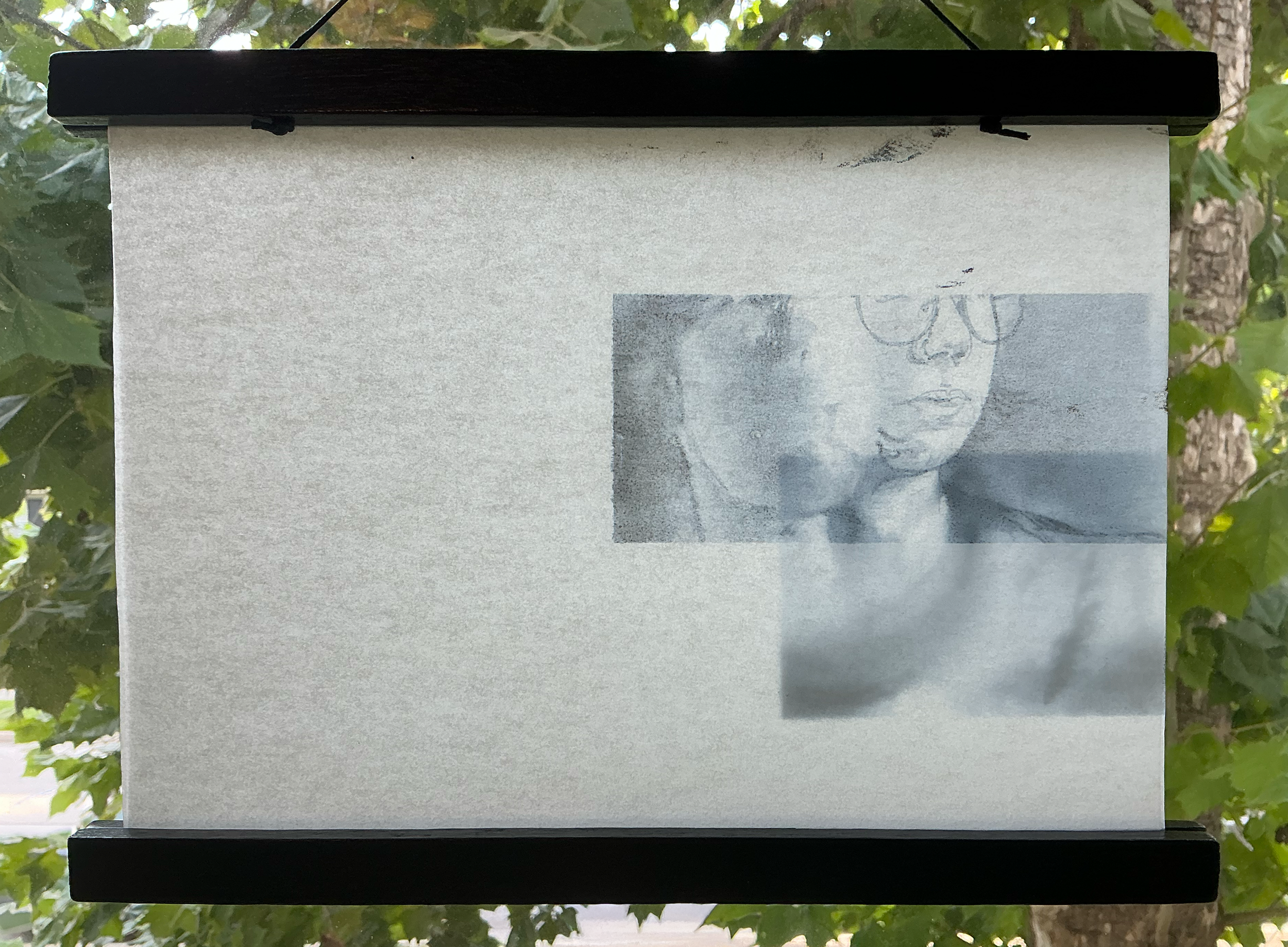  Here and Not Here 02  -back , (2025) digital mixed media and ink jet on transfer papers