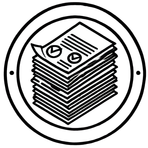 Stack of documents or papers with charts or graphs on top pages.