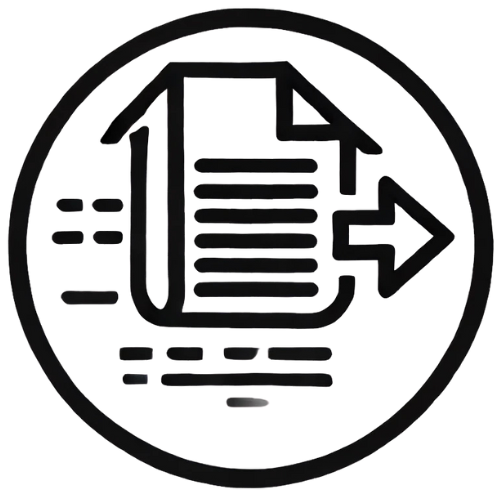 Icon of a document with lines of text and an arrow pointing to the right, indicating document sharing or transfer.
