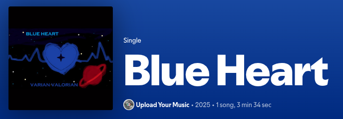 Album cover for Blue Heart by Varian Valorian, featuring a blue heart and a red lips illustration against a starry black background.