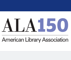 Logo of the American Library Association celebrating its 150th anniversary.