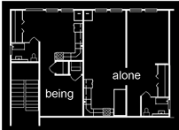 Floor plan with rooms labeled 'being' and 'alone'