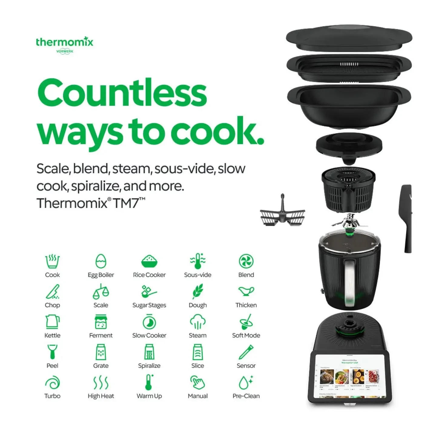 So many ways to cook. Less dishes, more joy, and delicious, healthy meals. Order today. Link to the sotore under bio | #Thermomix #cooking #TM7