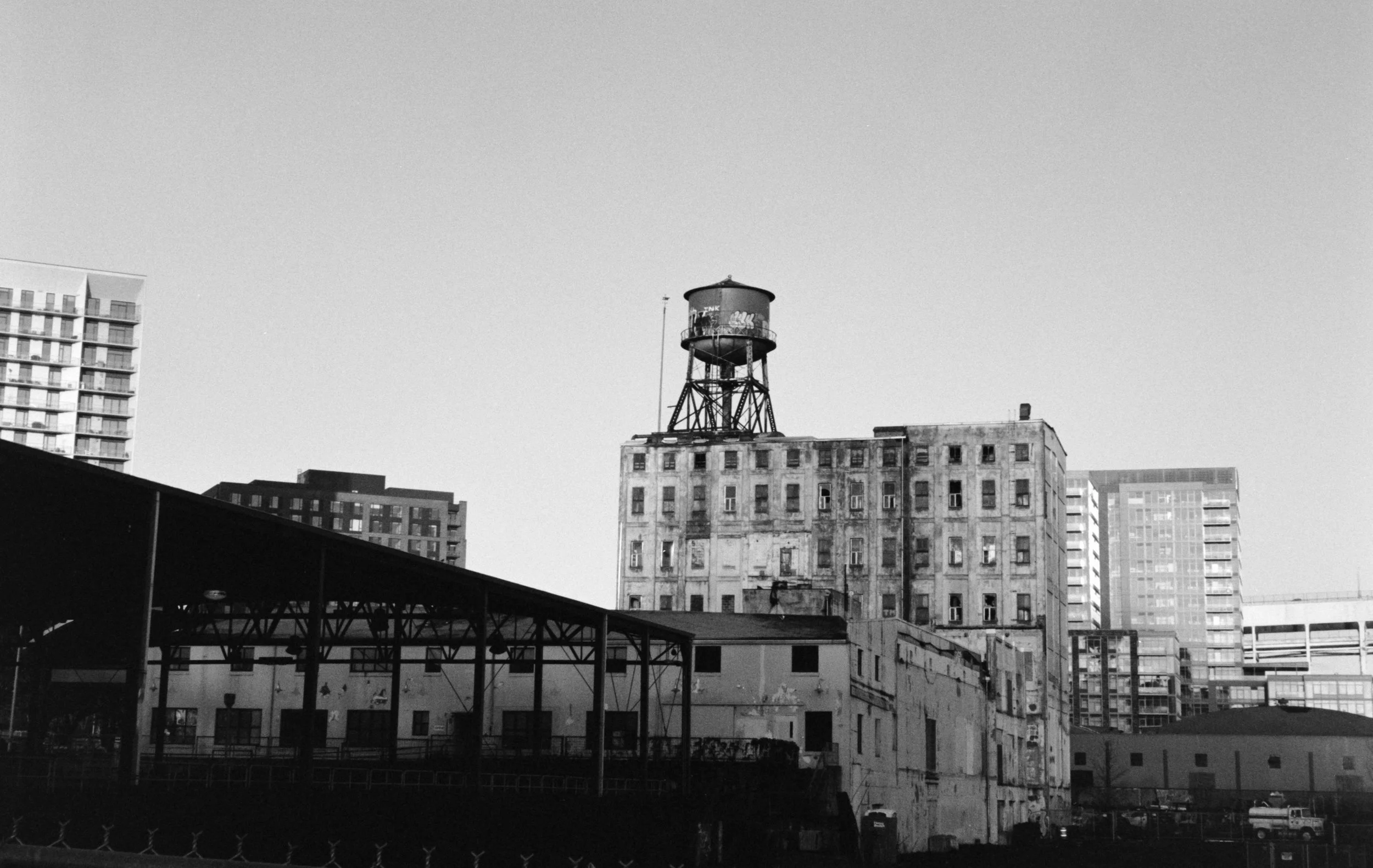 Water tower on a burnt building.jpg