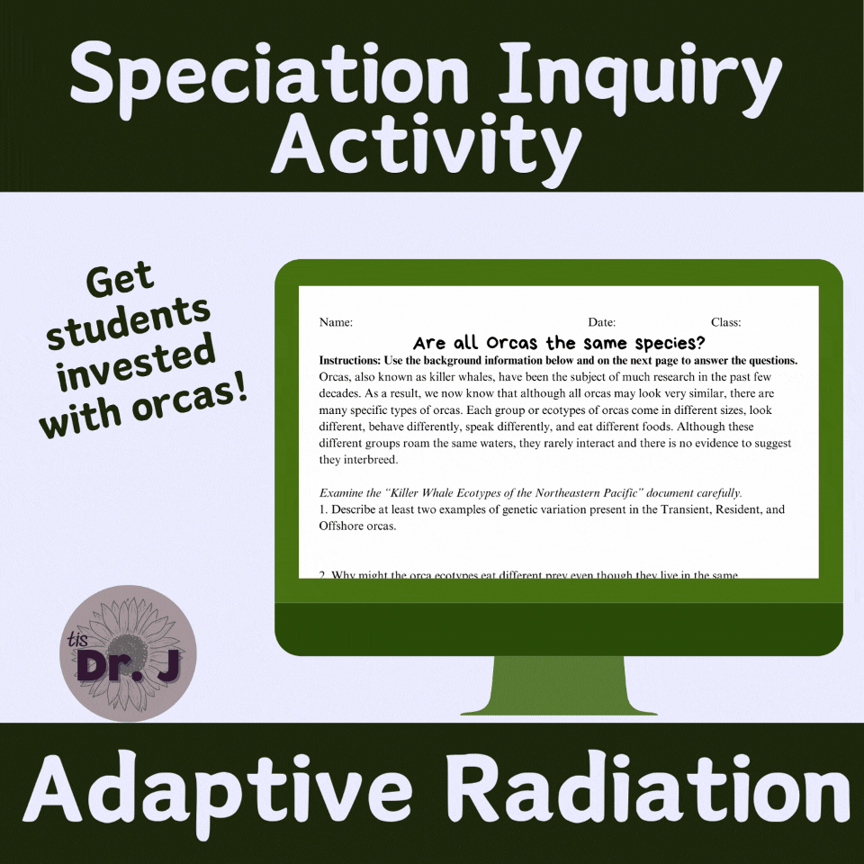 Evolution Assessment Activity Adaptive Radiation, Speciation, & Orcas