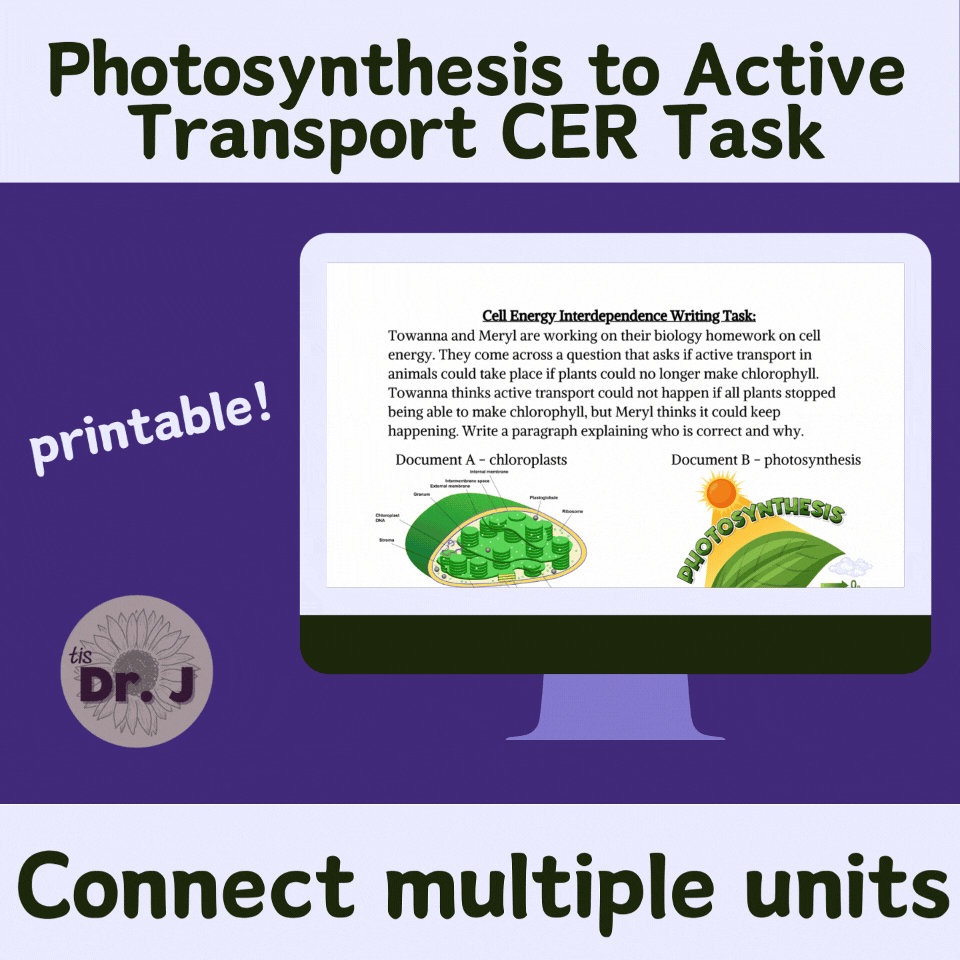 Photosynthesis to Active Transport Writing Task (CER)